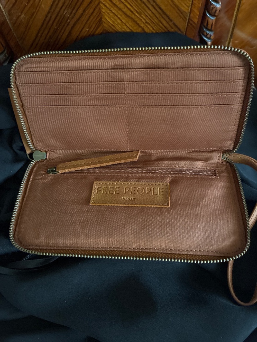Free People NWOT Vegan Camel Cognac Wristlet Wallet